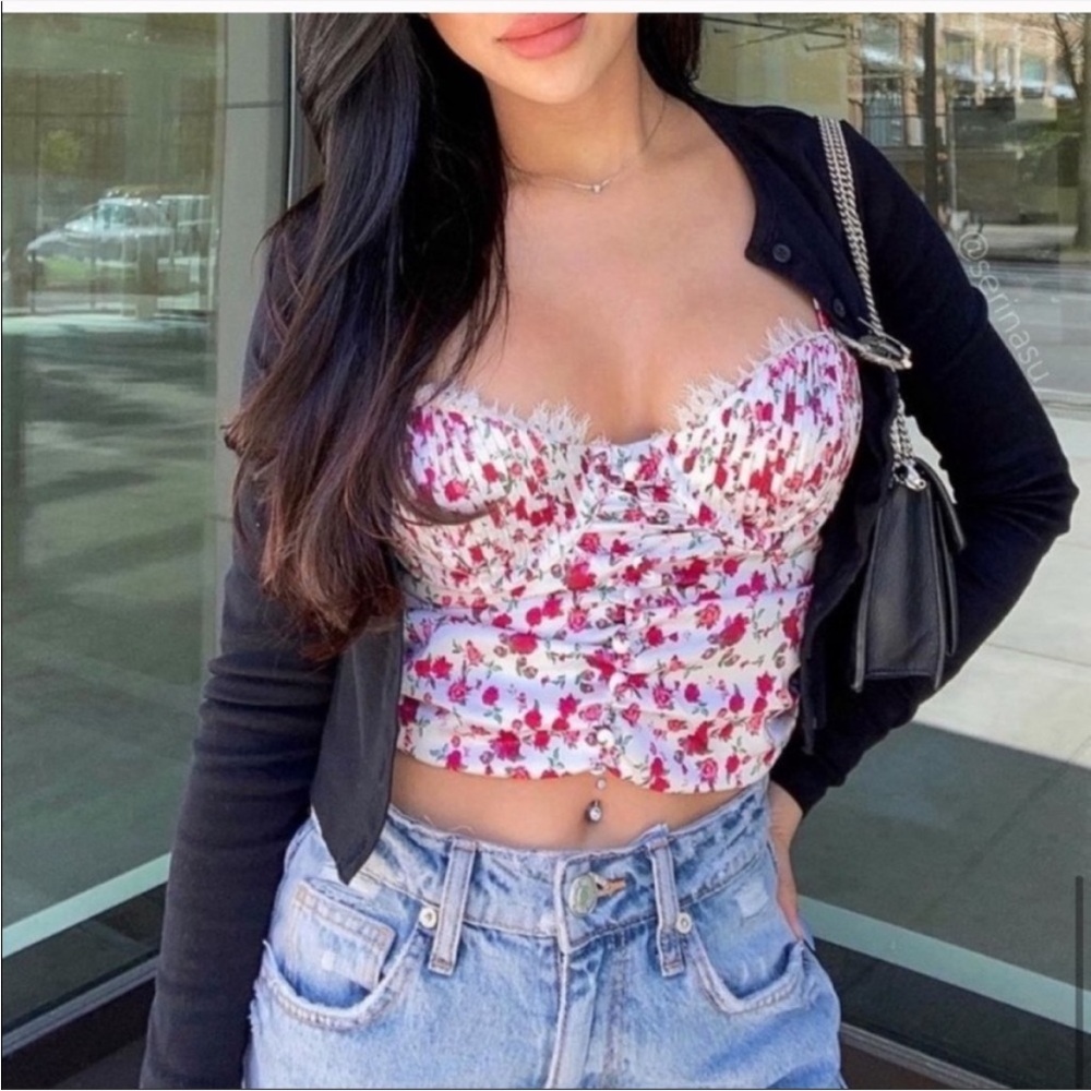 For Love and Lemons Corset Top Cropped Floral Medium M
